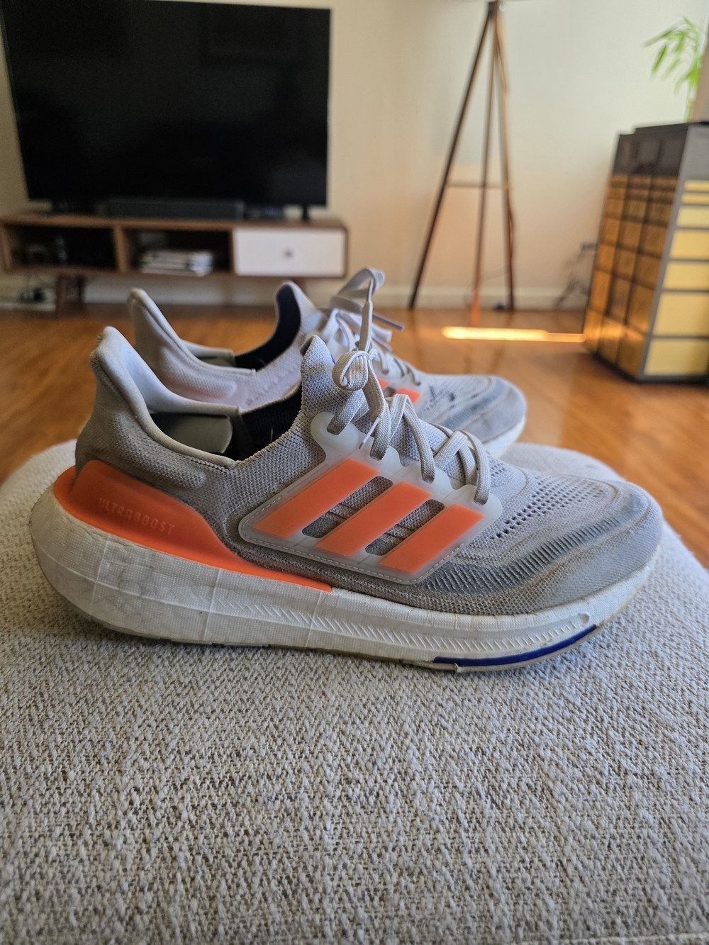 Adidas Ultraboost 23 Running Shoes with Neon Orange Stripes